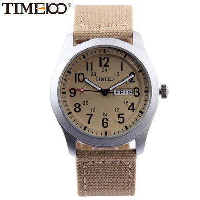 Time100 Men's Watches Casual Beige Quartz Watches Canvas Strap Wrist Watch Sport  Auto Date Analog Display erkek saatleri