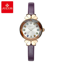 Load image into Gallery viewer, Colorful Crystal Top Julius Lady Women's Watch MIYOTA Cute Knot Fashion Hours Real Leather Bracelet Children Girl's Gift Box