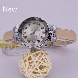Colorful Crystal Top Julius Lady Women's Watch MIYOTA Cute Knot Fashion Hours Real Leather Bracelet Children Girl's Gift Box