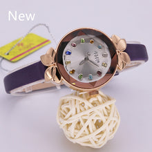 Load image into Gallery viewer, Colorful Crystal Top Julius Lady Women's Watch MIYOTA Cute Knot Fashion Hours Real Leather Bracelet Children Girl's Gift Box