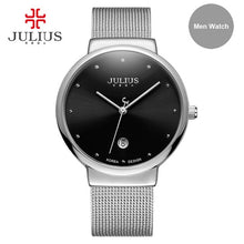 Load image into Gallery viewer, JULIUS JA-426 Men's Silver Gold Brown Black Mesh Stainless Steel Quartz Analog Diamante Dial Fashion Casual Waterproof Watch