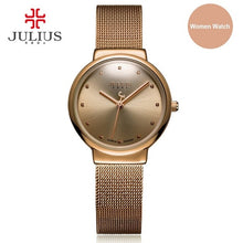 Load image into Gallery viewer, JULIUS JA-426 Men's Silver Gold Brown Black Mesh Stainless Steel Quartz Analog Diamante Dial Fashion Casual Waterproof Watch