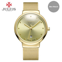 Load image into Gallery viewer, JULIUS JA-426 Men's Silver Gold Brown Black Mesh Stainless Steel Quartz Analog Diamante Dial Fashion Casual Waterproof Watch