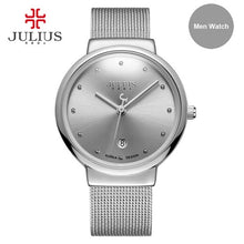 Load image into Gallery viewer, JULIUS JA-426 Men's Silver Gold Brown Black Mesh Stainless Steel Quartz Analog Diamante Dial Fashion Casual Waterproof Watch
