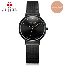 Load image into Gallery viewer, JULIUS JA-426 Men's Silver Gold Brown Black Mesh Stainless Steel Quartz Analog Diamante Dial Fashion Casual Waterproof Watch