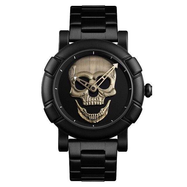 SKMEI 3D Skull Quartz Watch Men Watches Black Stainless Steel Male Clock Waterproof Wristwatch Casual Relogio Masculino 2018 New