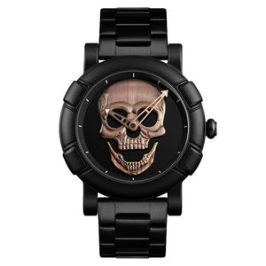 SKMEI 3D Skull Quartz Watch Men Watches Black Stainless Steel Male Clock Waterproof Wristwatch Casual Relogio Masculino 2018 New