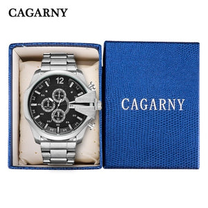 Cagarny Mens Watches Top Luxury Brand Men Silver Steel Male Quartz Watch Men Waterproof Relogio Masculino Military Montre Homme
