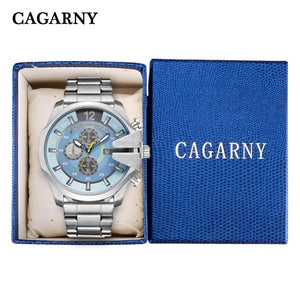 Cagarny Mens Watches Top Luxury Brand Men Silver Steel Male Quartz Watch Men Waterproof Relogio Masculino Military Montre Homme