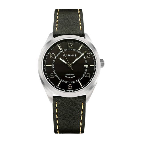 Parnis 42MM Mechanical Automatic Men Watches Black Dial Luminous Diver Men's Leather Watch Strap Man Clock erkek kol saatleri