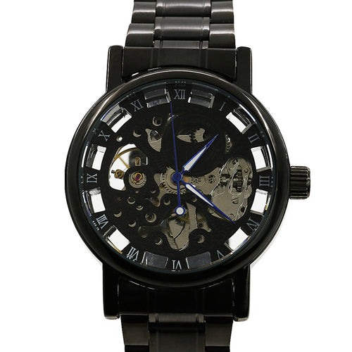 SANWOOD spor saat  Men's Watch Mechanical Watch Black Steel Brand Hollow Skeleton Dial Wristwatches erkek saatleri