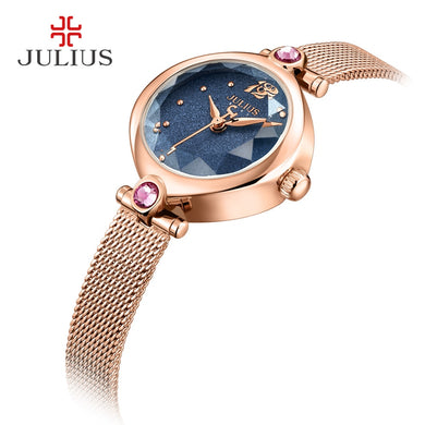 New Simple Cutting Glass Women's Watch Japan Quartz Hours Fashion Dress Stainless Steel Bracelet Birthday Girl Gift Julius Box