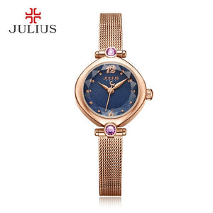 New Simple Cutting Glass Women's Watch Japan Quartz Hours Fashion Dress Stainless Steel Bracelet Birthday Girl Gift Julius Box